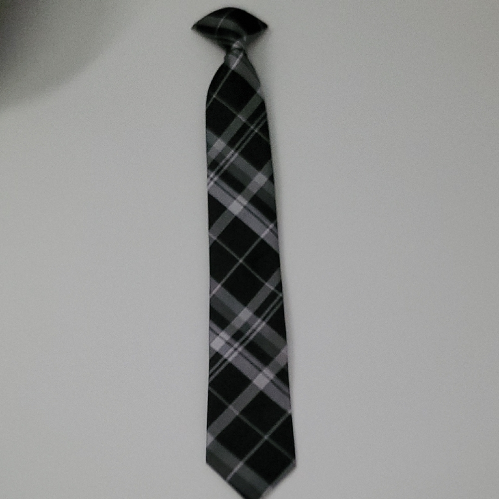 Classic Black and Gray Plaid Clip-On Tie